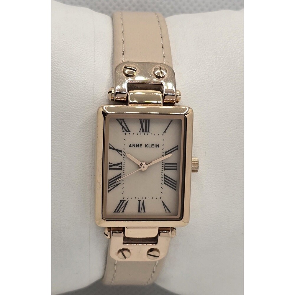 Women's Anne Klein AK/3752 Taupe Dial Rose Gold Case Tan Leather Strap Watch 03 - Picture 3 of 9